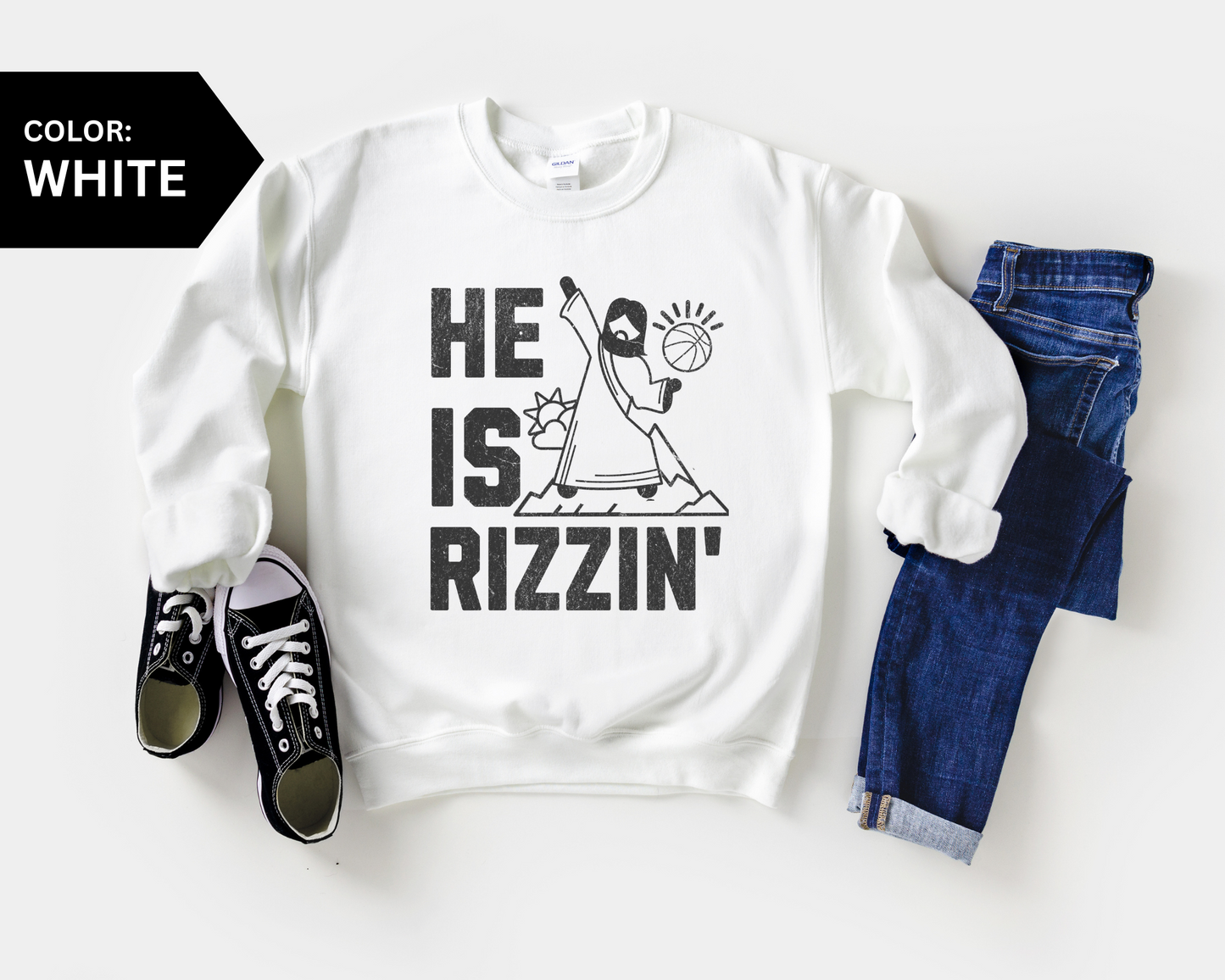 He Is Rizzin Basketball Jesus Sweatshirt