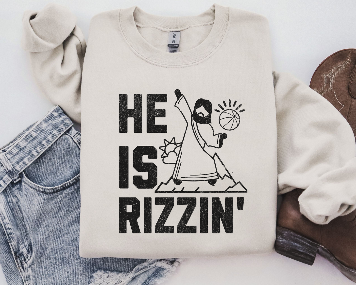 He Is Rizzin Basketball Jesus Sweatshirt